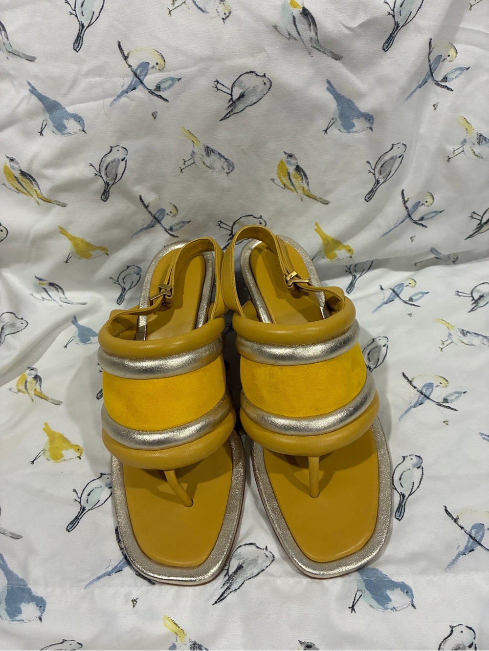 Tory Burch Yellow and Silver Padded Toe-Post Sandals